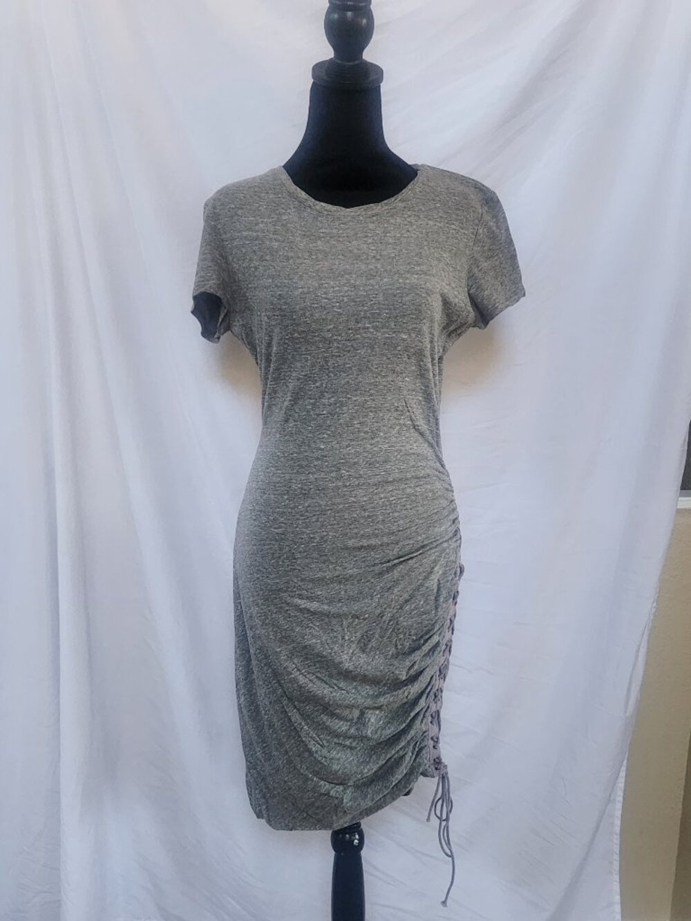 New! Pam and Gela stretchy Grey mini bodycon dress with sexy tie on side, M